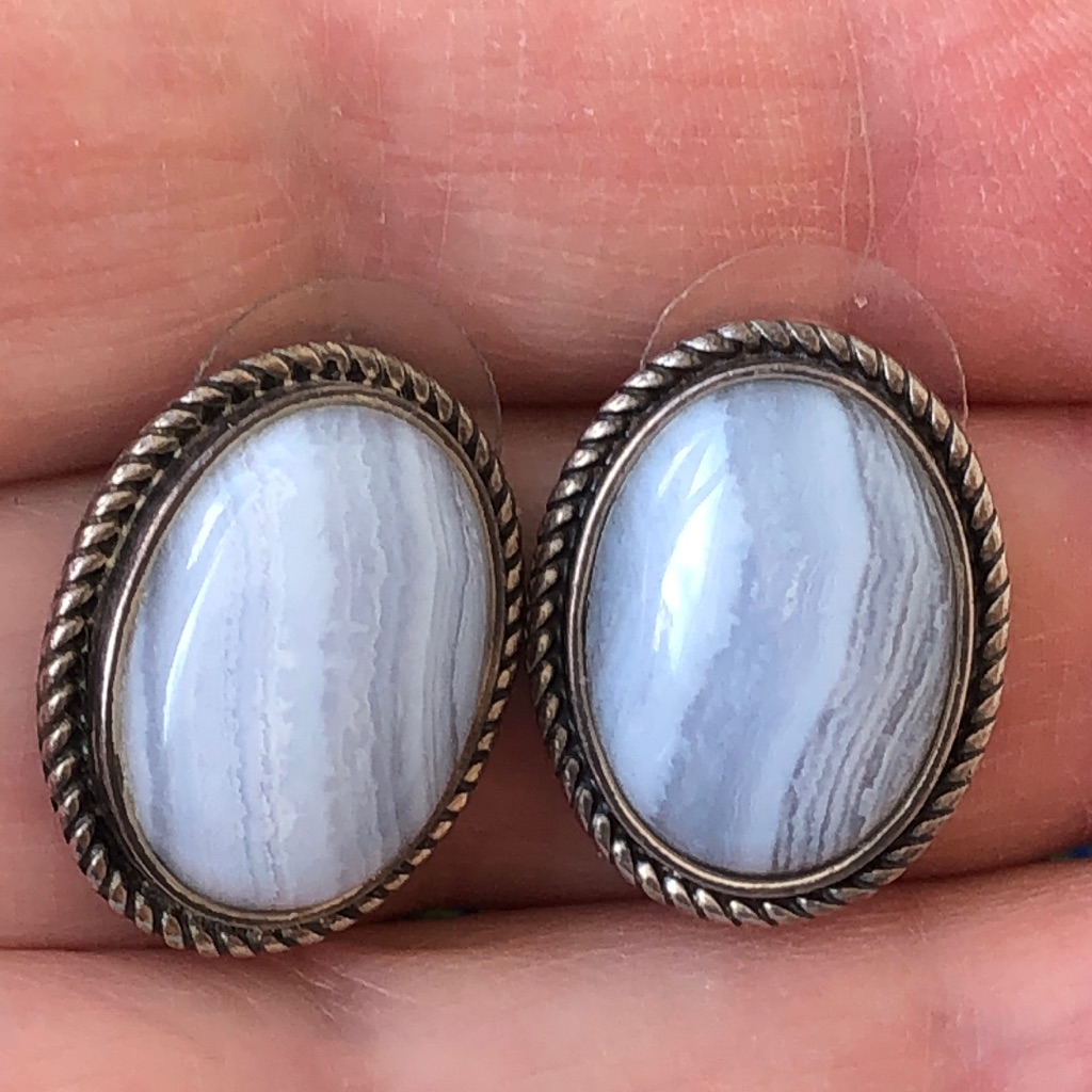 Jay King Earrings Sterling Silver Blue Lace Agate